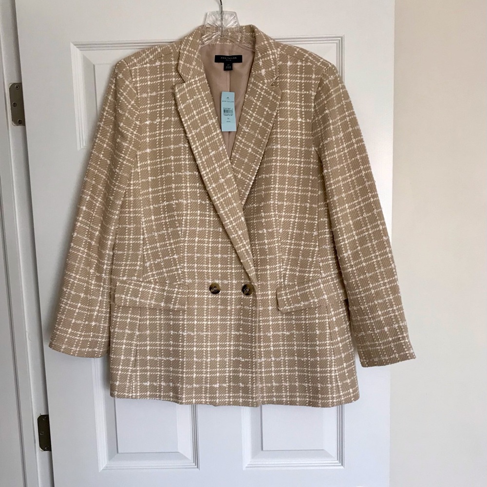NWT Ann Taylor Double-Breasted Tweed Blazer, 14P
